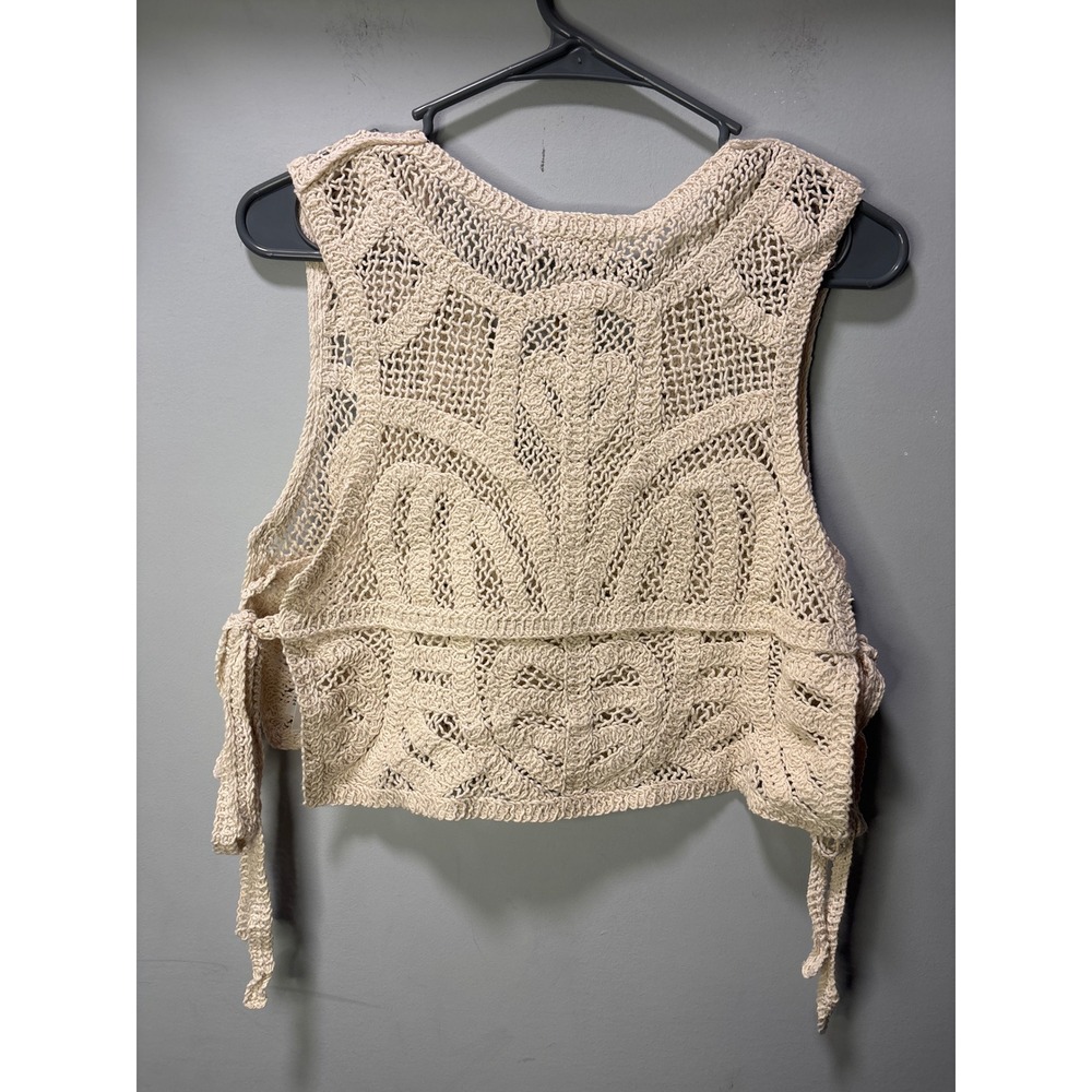 NWT House of Harlow 1960 Crochet Crop Top Beige V-Neck Side Tie Knit OS Boho - Picture 5 of 6
